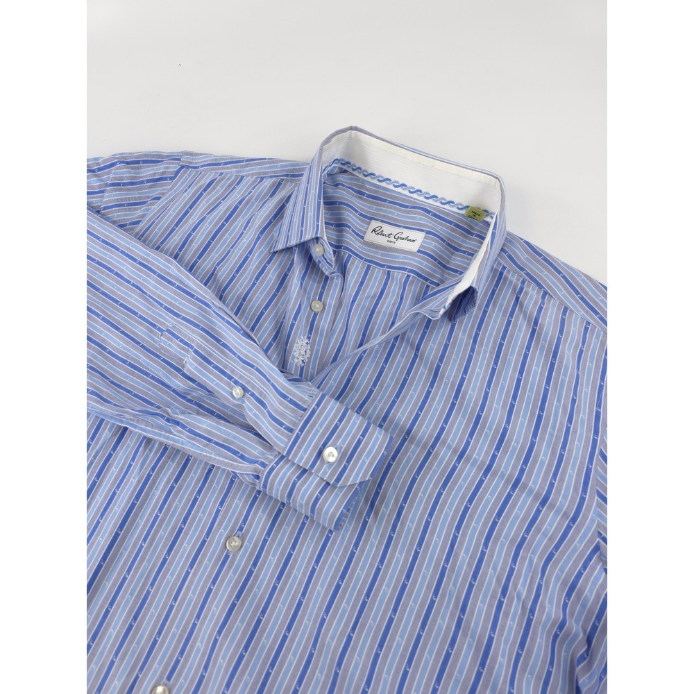 Robert Graham Size 41 / 16 cotton, blues/gray Stripes